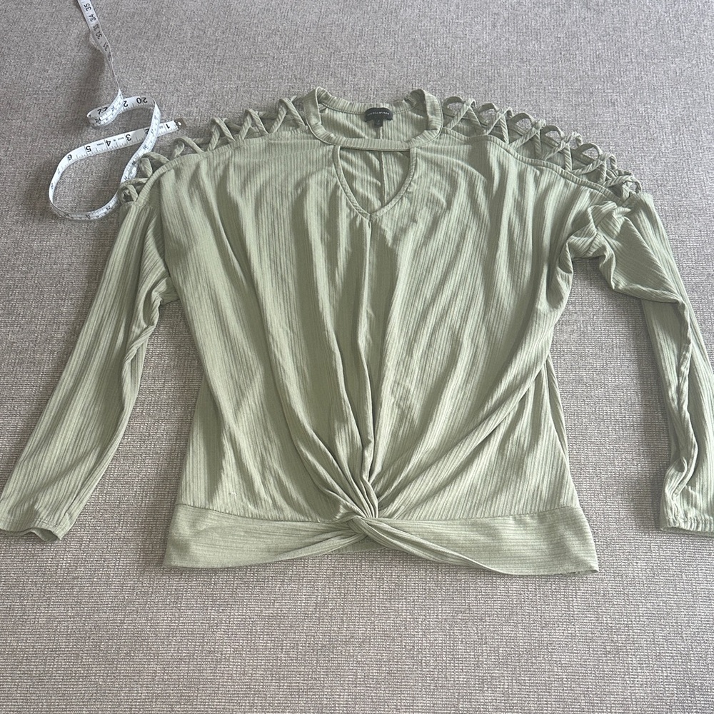 Buckle Black Ribbed Cold Shoulder Top Olive Green